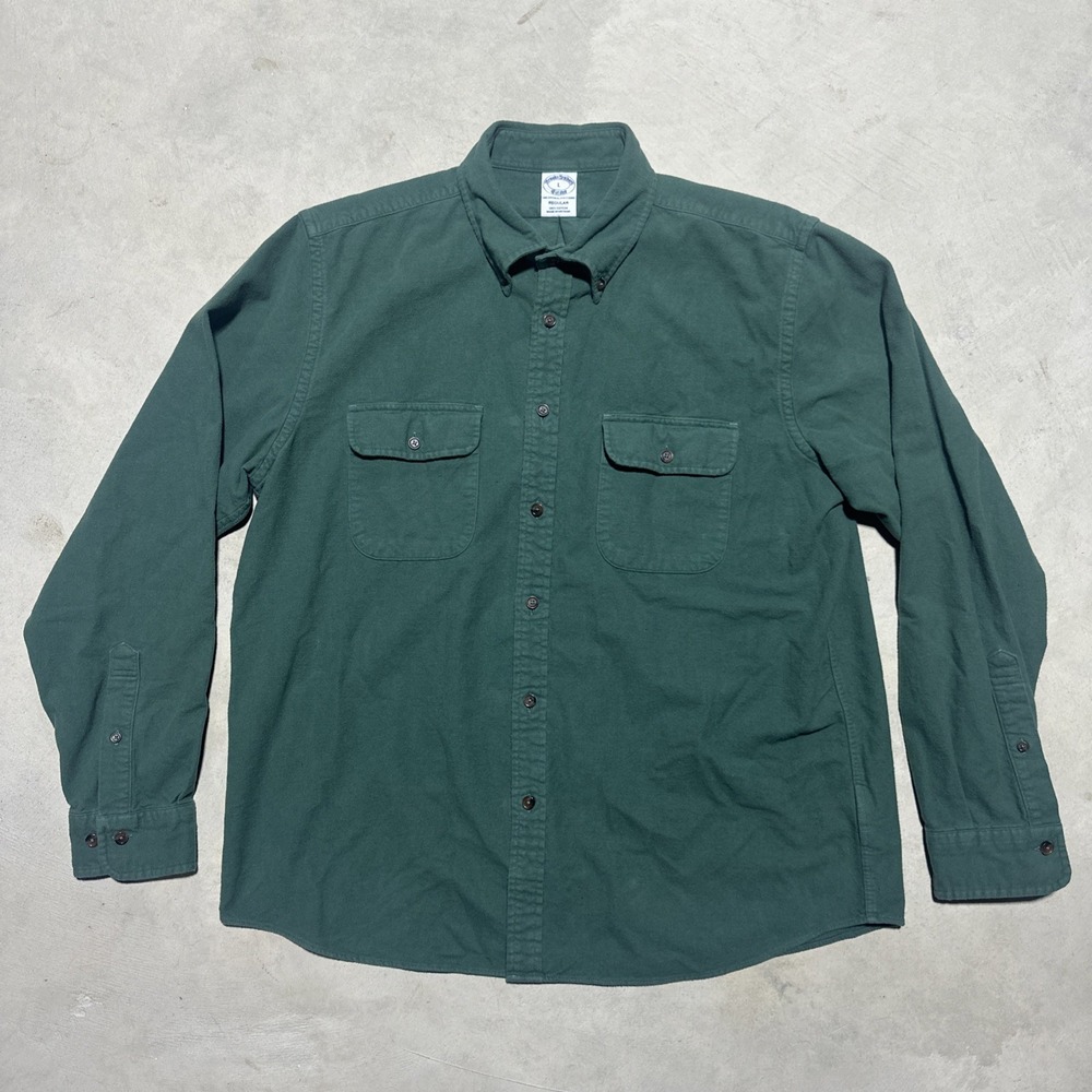 Brooks Brothers Button Down Shirt Men SZ Large Green Casual Long Sleeve Flannel